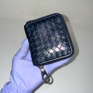 Bottega Veneta Navy Blue Zip Around Wallet